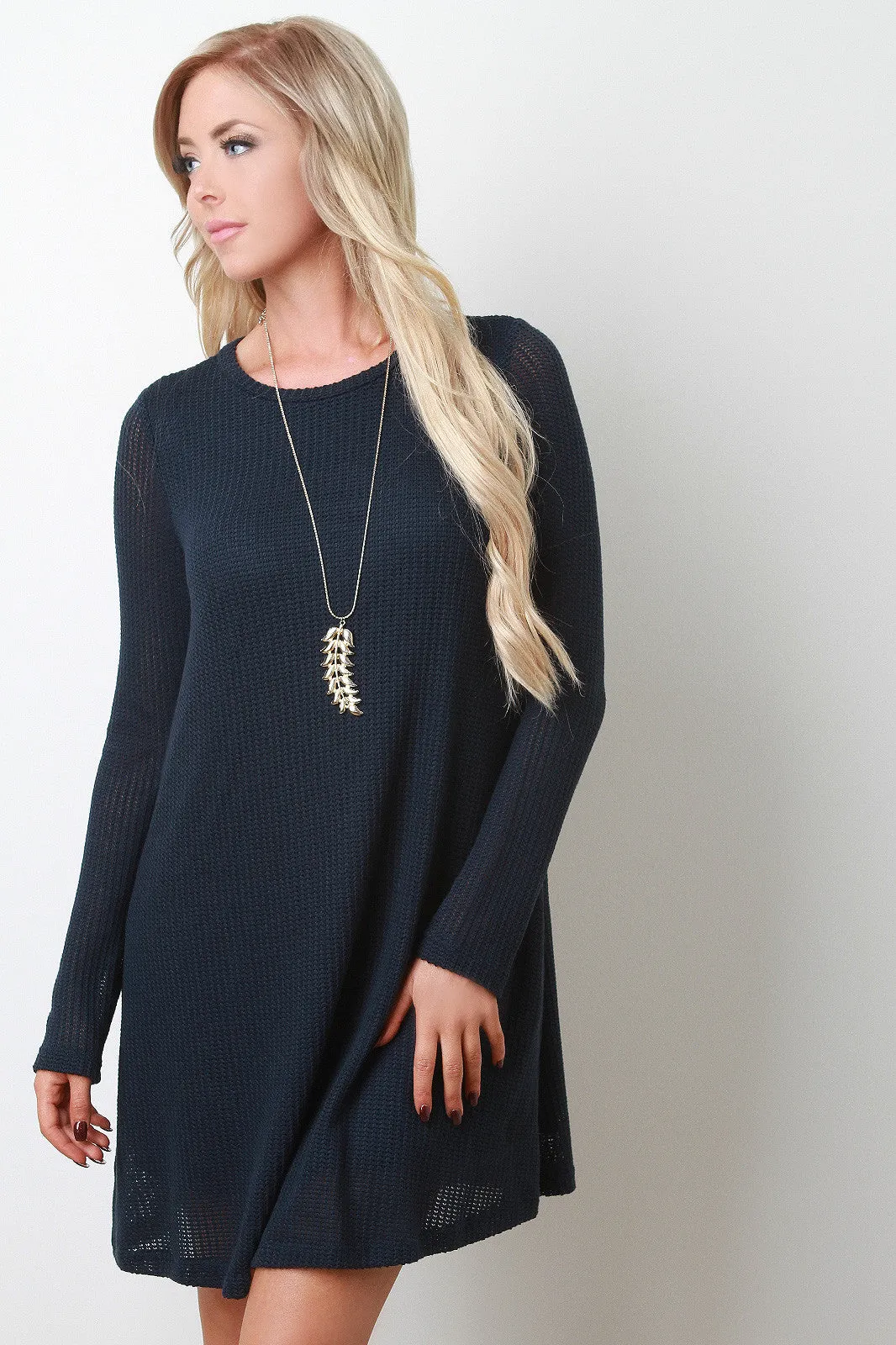 Loose Knit Long Sleeves Sweater Dress