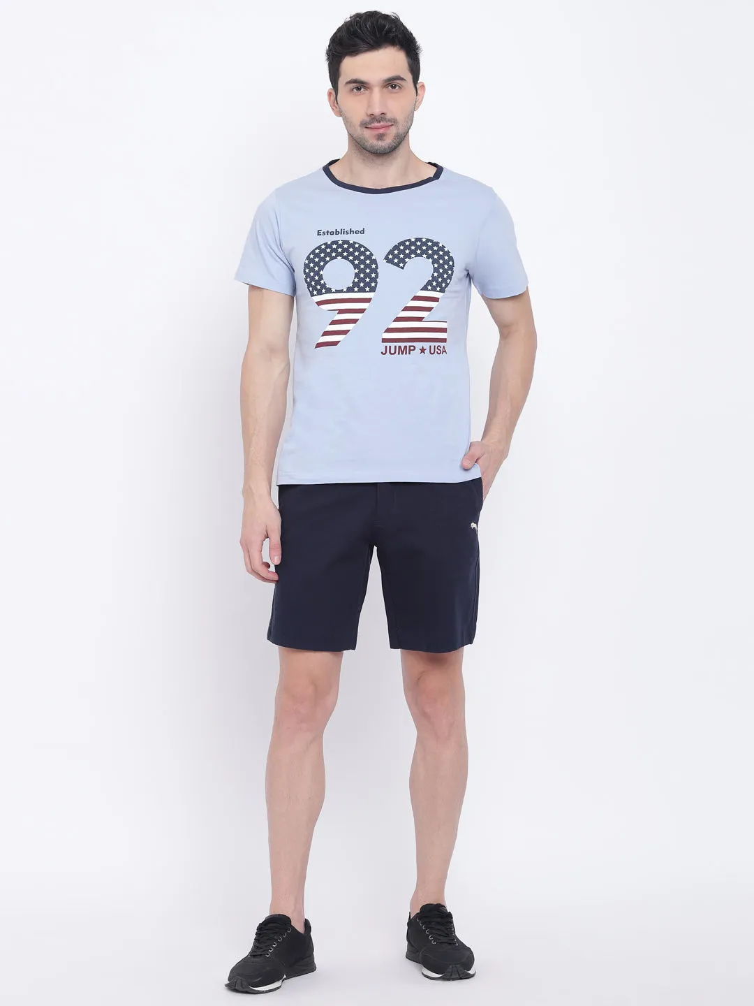 Men Casual Printed Navy Blue Chinos Shorts