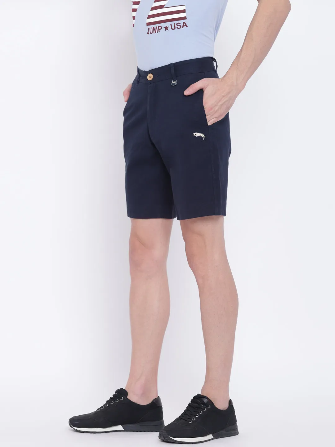 Men Casual Printed Navy Blue Chinos Shorts