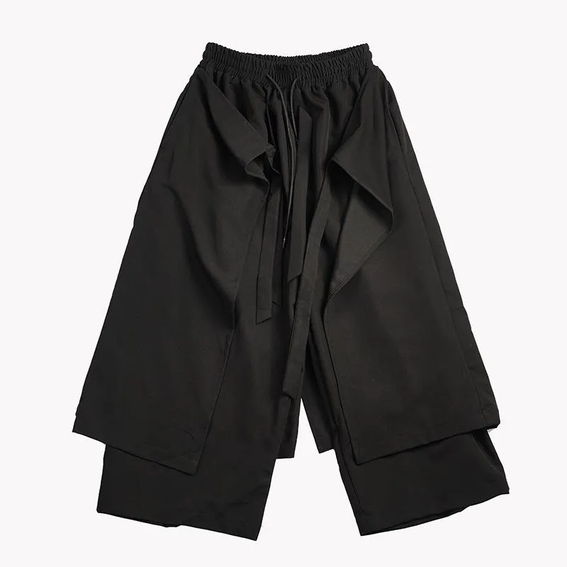 Men Japanese Dark Casual Loose Wide-leg Cropped Culottes