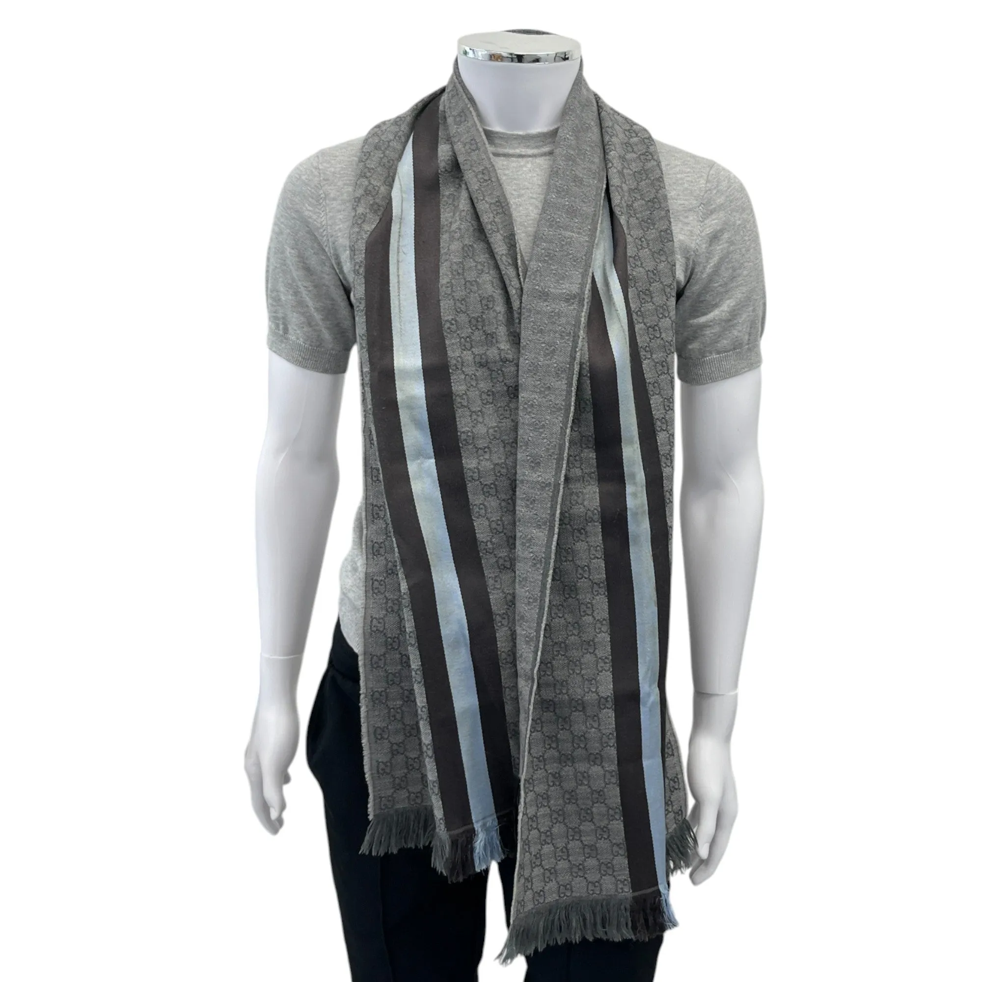 Men's Gg Web Stripe Scarf Grey