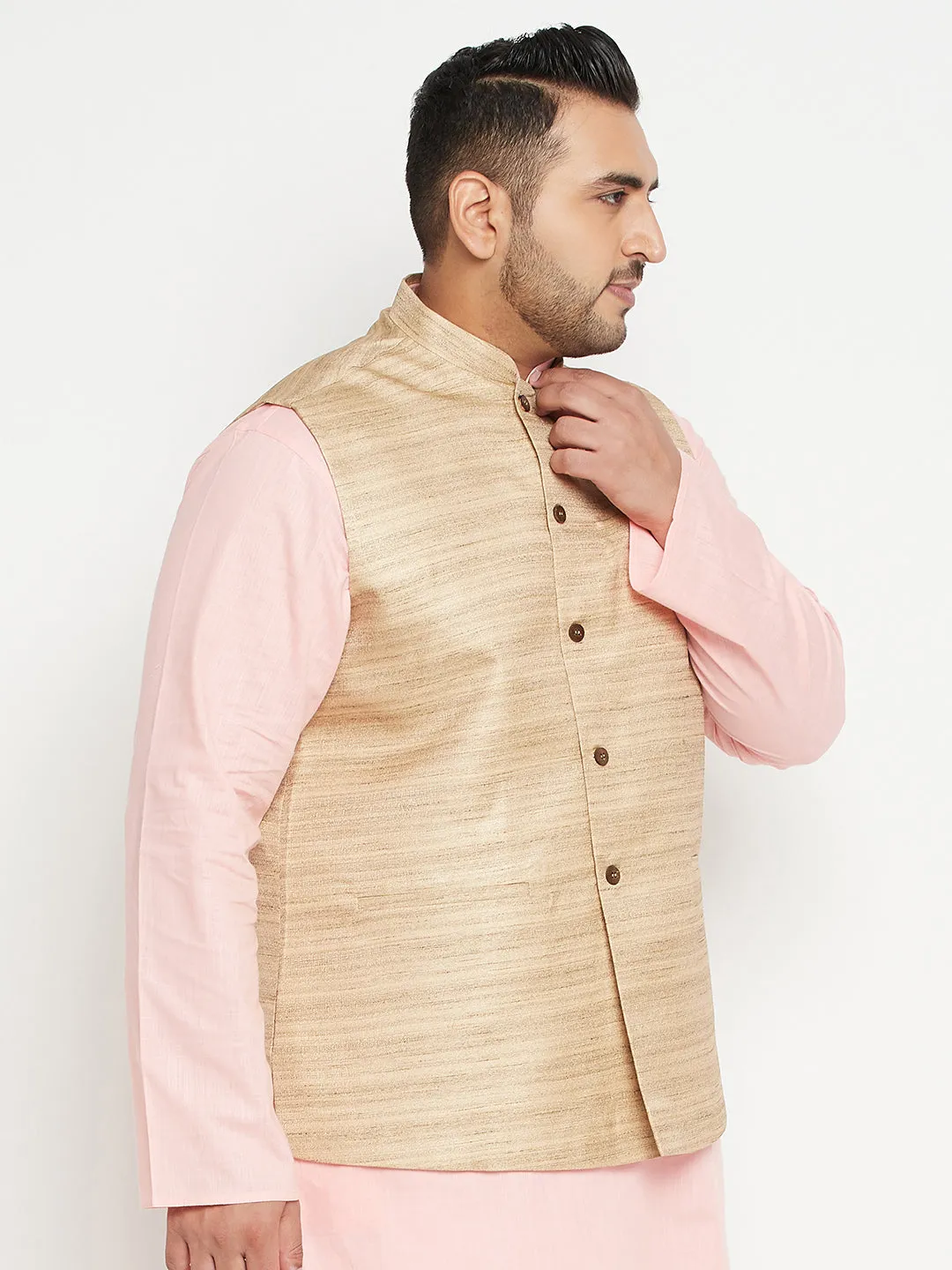 Men's Plus Beige Nehru Jacket - Vastramay