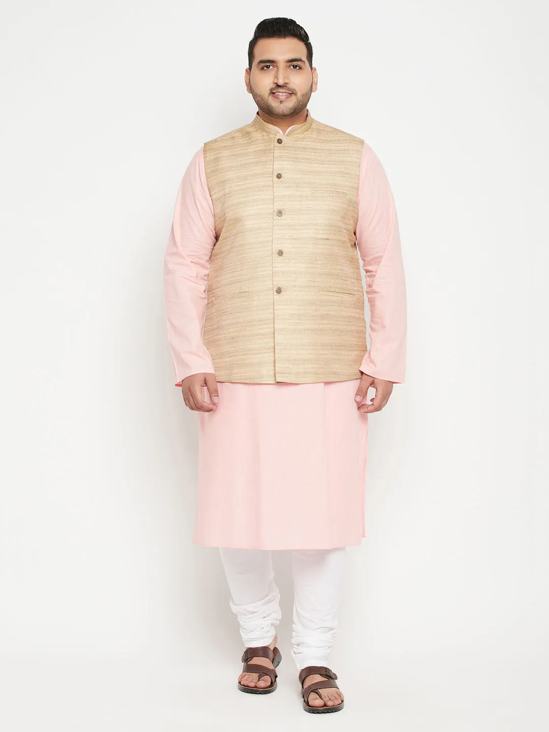 Men's Plus Beige Nehru Jacket - Vastramay