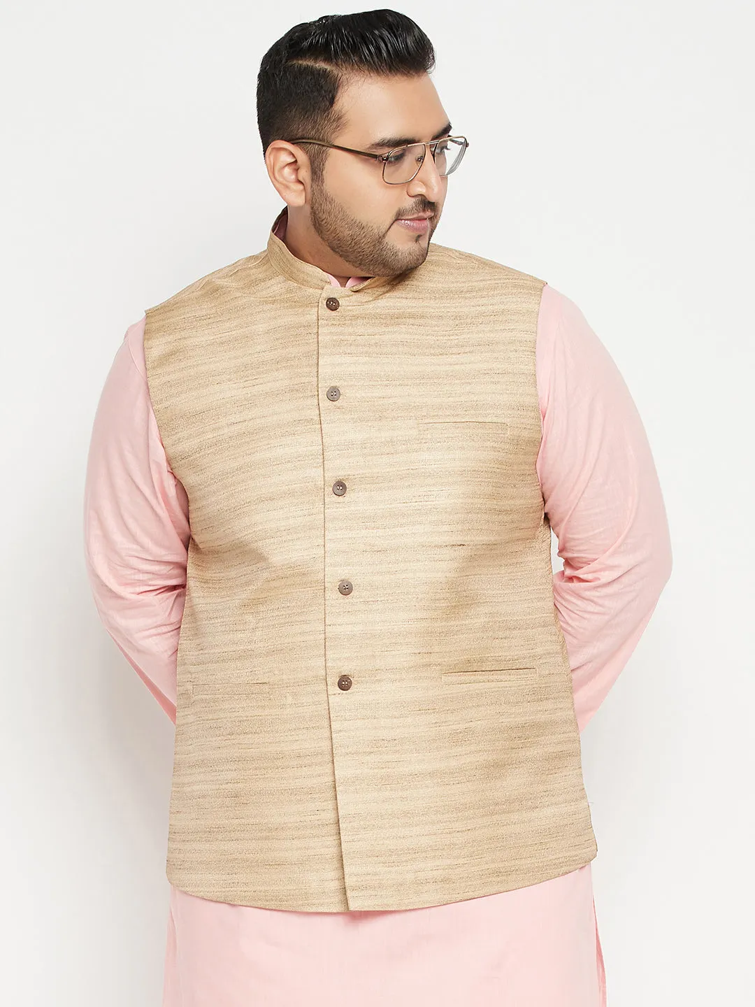 Men's Plus Beige Nehru Jacket - Vastramay