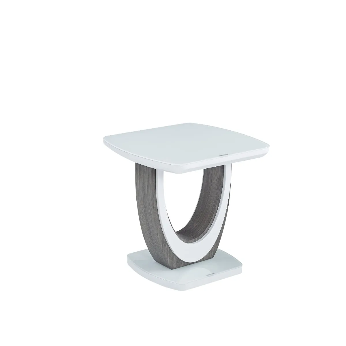 Modern White Glass End Table with U-Shaped Pedestal