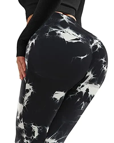 NORMOV Butt Lifting Workout Leggings for Women,Seamless High Waist Gym Yoga Pants Dye Black