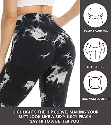 NORMOV Butt Lifting Workout Leggings for Women,Seamless High Waist Gym Yoga Pants Dye Black