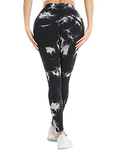 NORMOV Butt Lifting Workout Leggings for Women,Seamless High Waist Gym Yoga Pants Dye Black