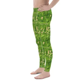 Nude Tropical Green Palm Leaf Print Adam's Men's Leggings Meggings- Made in USA/EU