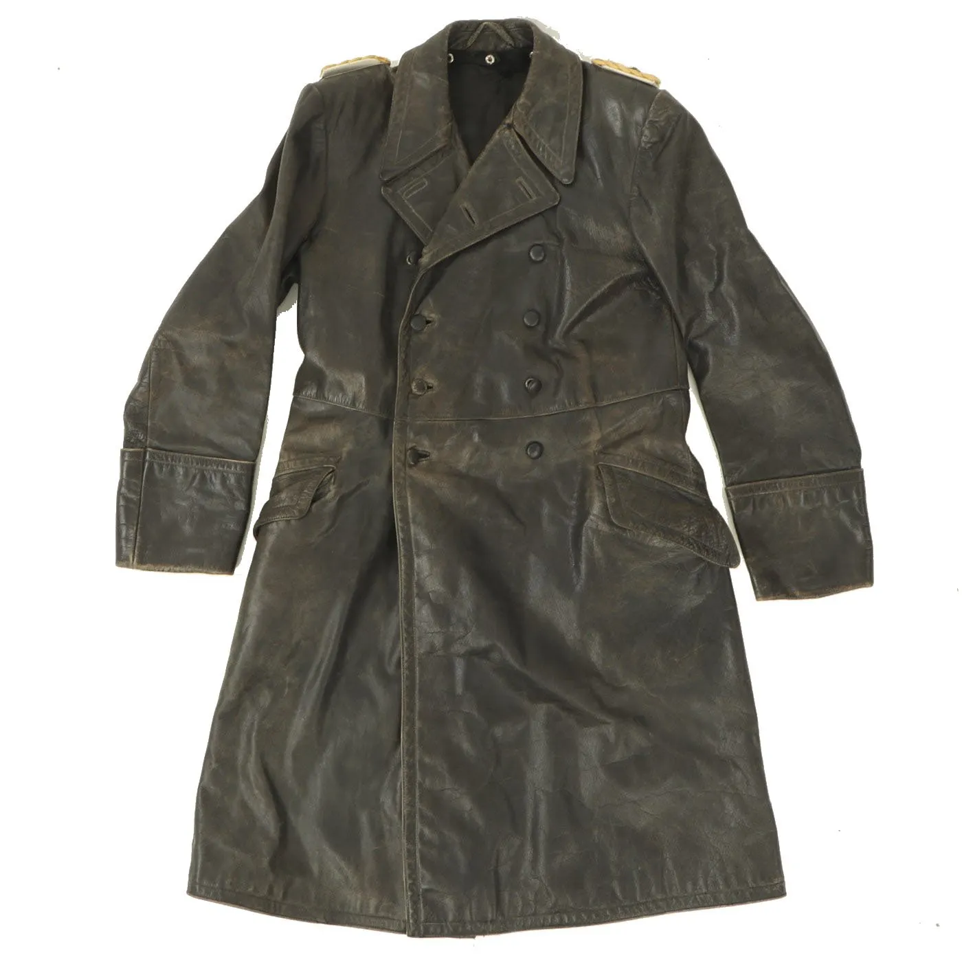 Original German WWII Luftwaffe Generalleutnant Hans Hückel Attributed Leather Greatcoat