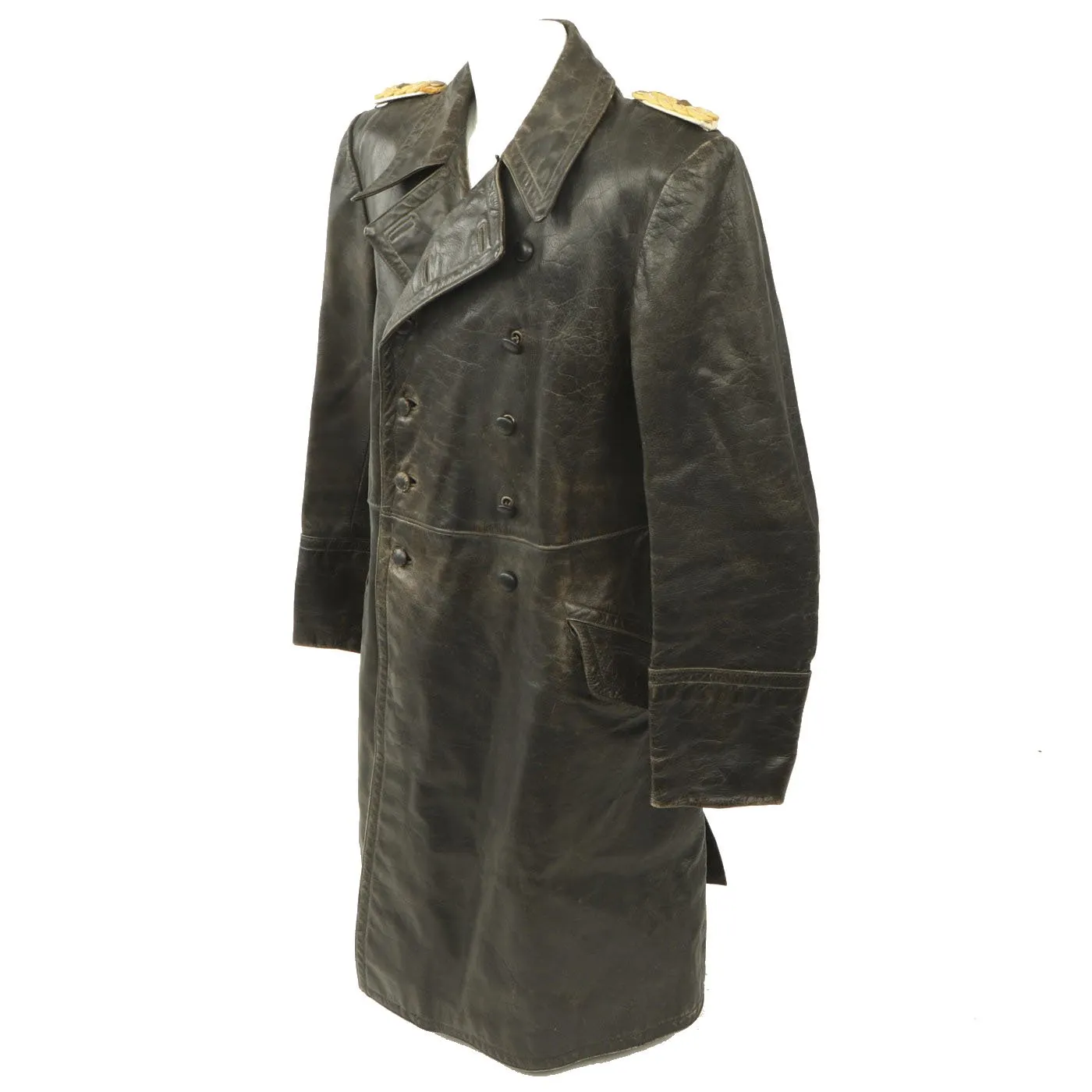 Original German WWII Luftwaffe Generalleutnant Hans Hückel Attributed Leather Greatcoat