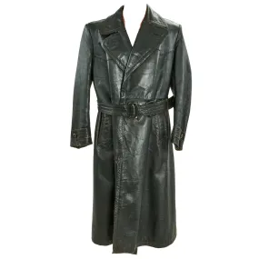 Original German WWII Officer Black Leather Greatcoat by Striwa