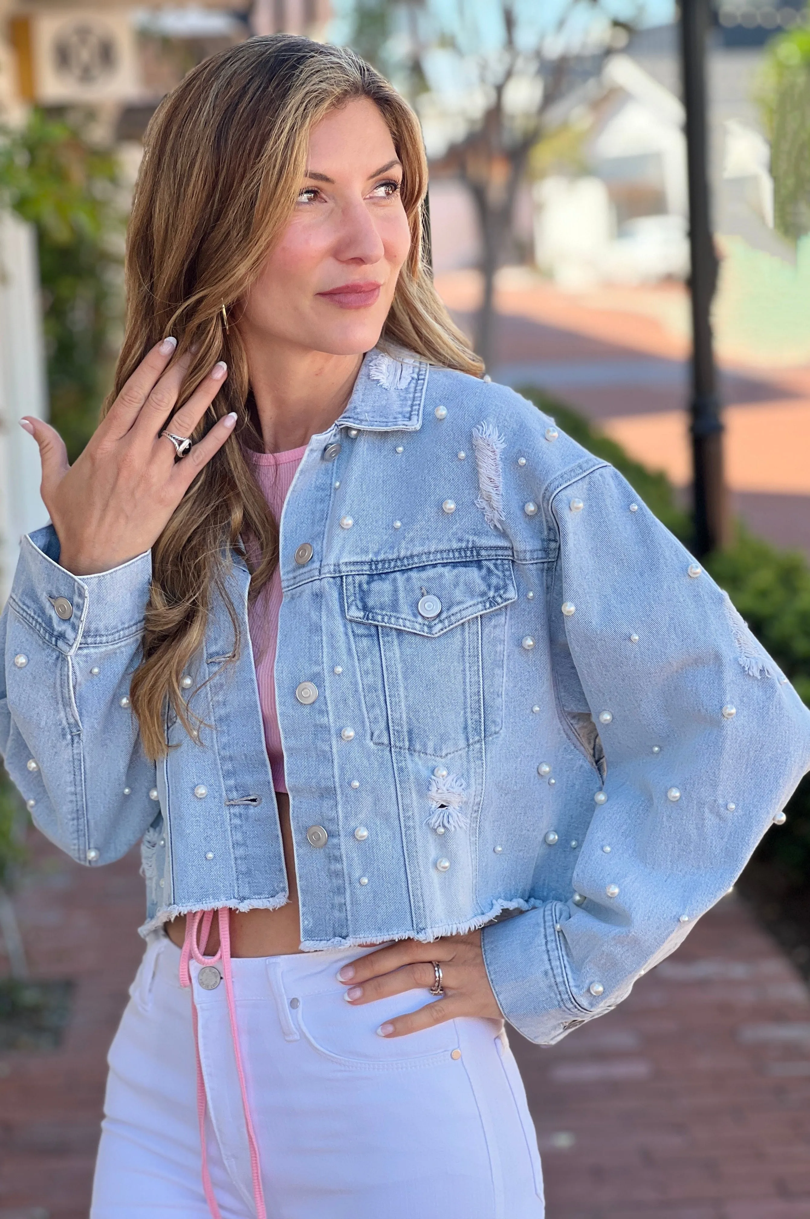 Pearl Studded Denim Jacket