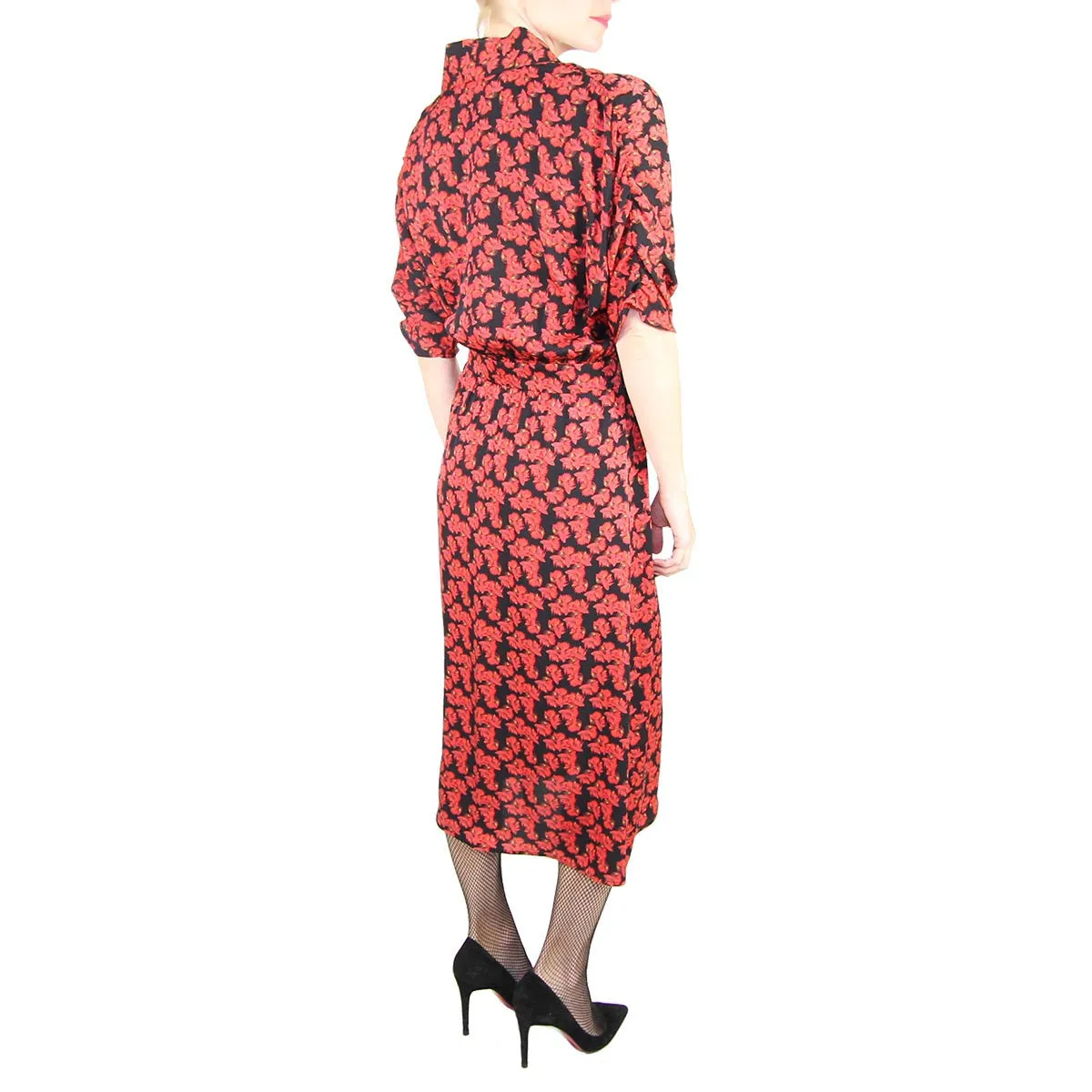 Placket Midi Shirtdress in Red Fish Print