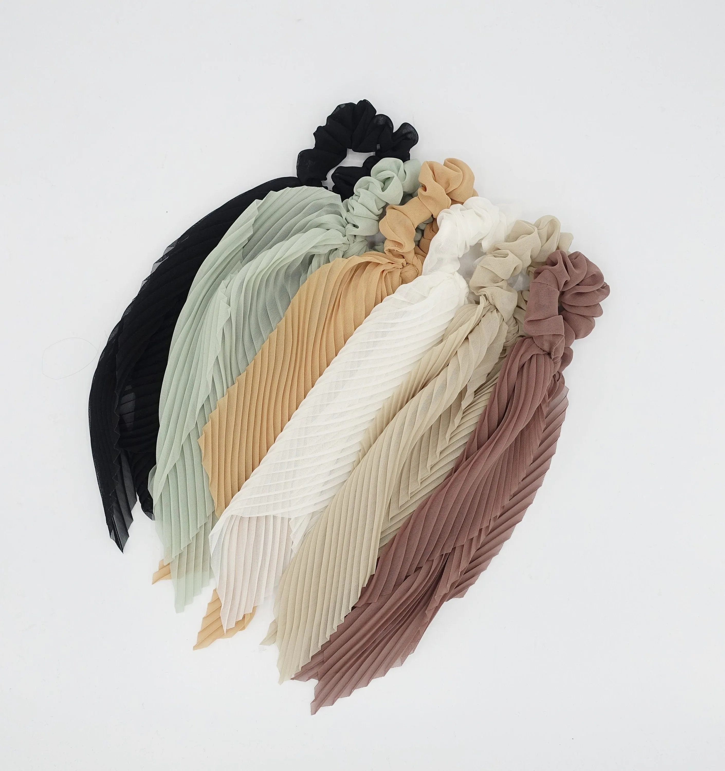 pleated  scrunchies chiffon bow long tail scarf hair tie scrunchie women hair accessory