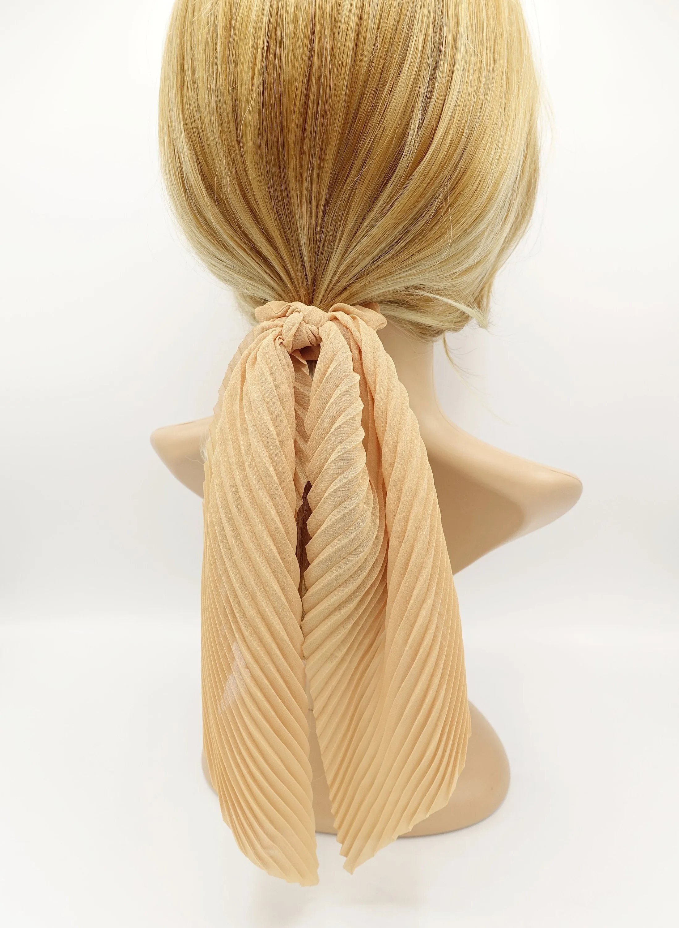 pleated  scrunchies chiffon bow long tail scarf hair tie scrunchie women hair accessory