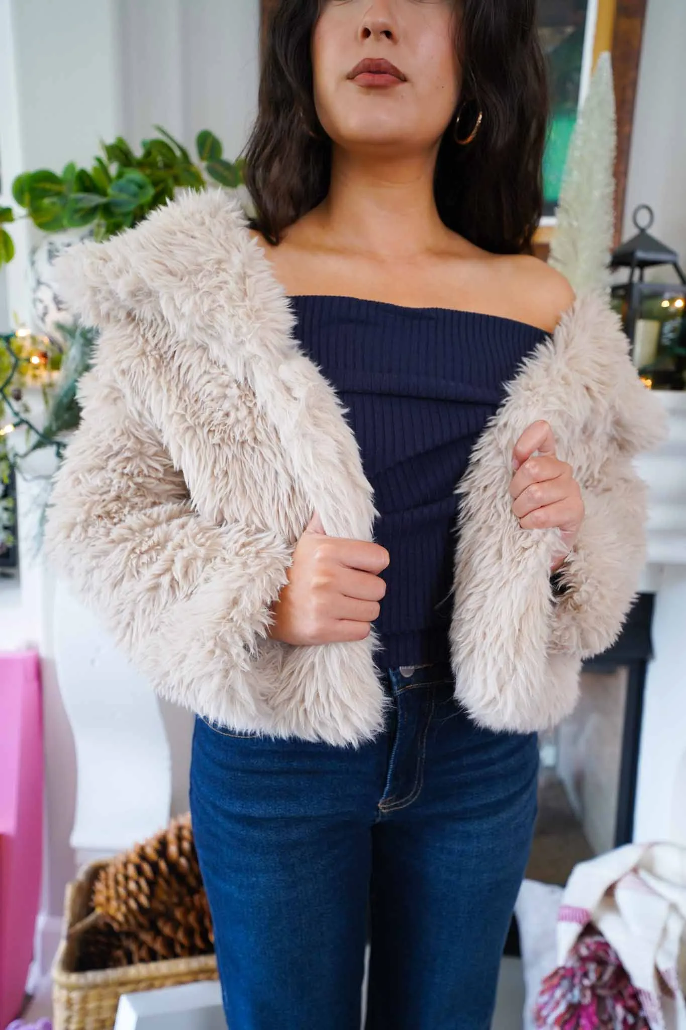 Plush Perfection Faux Fur Crop Coat - Sand