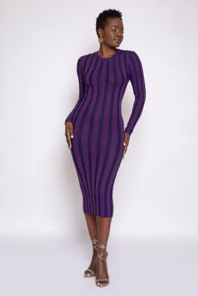 PRE-ORDER: Violet & Navy Stripe Bodycon Rib-Knit Dress