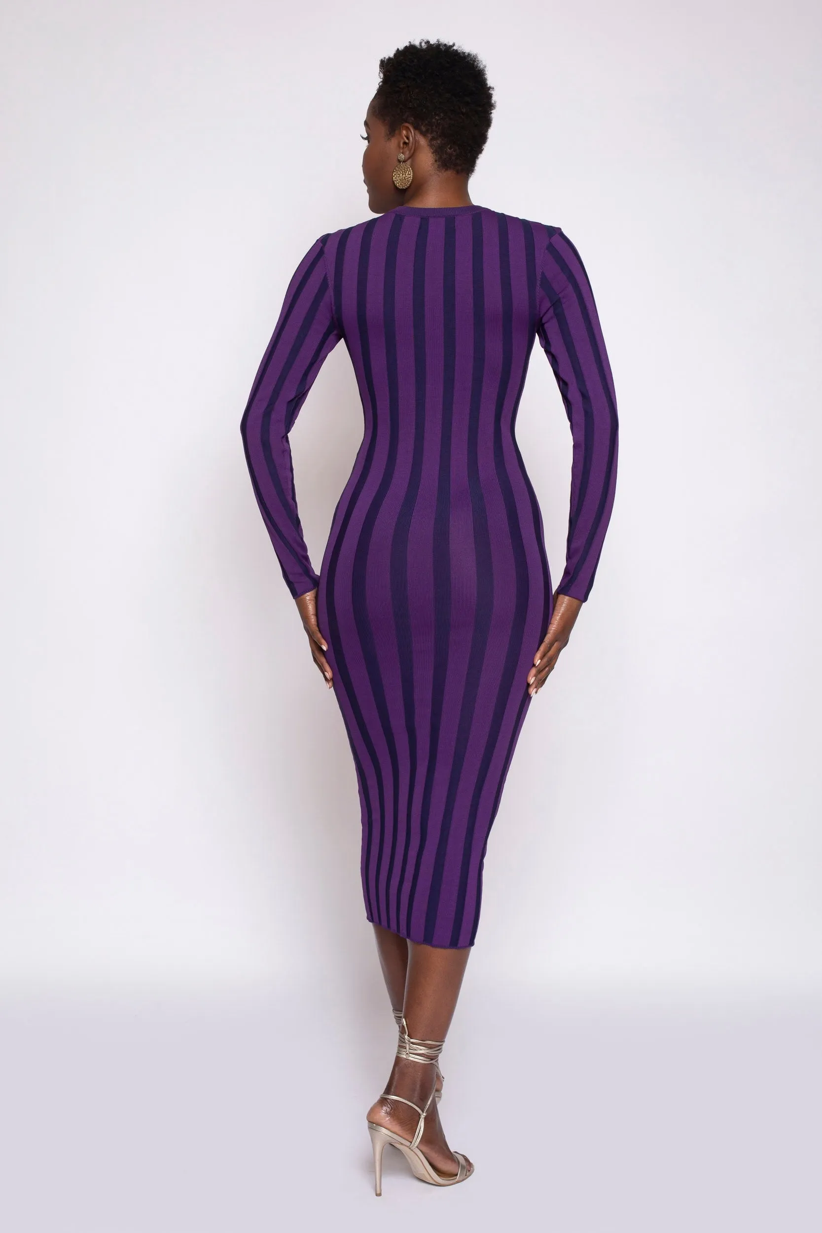 PRE-ORDER: Violet & Navy Stripe Bodycon Rib-Knit Dress