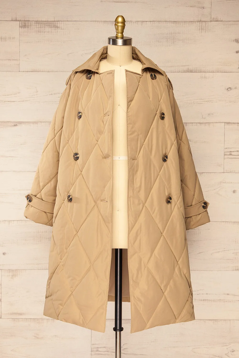 Racono | Beige Quilted Trench Coat