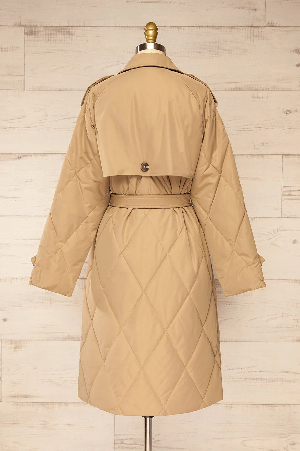 Racono | Beige Quilted Trench Coat