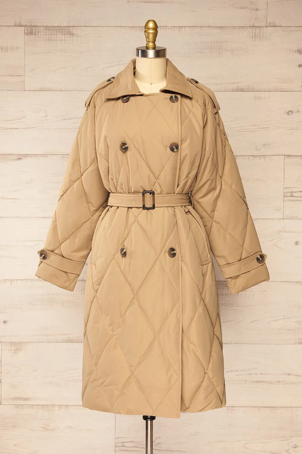 Racono | Beige Quilted Trench Coat