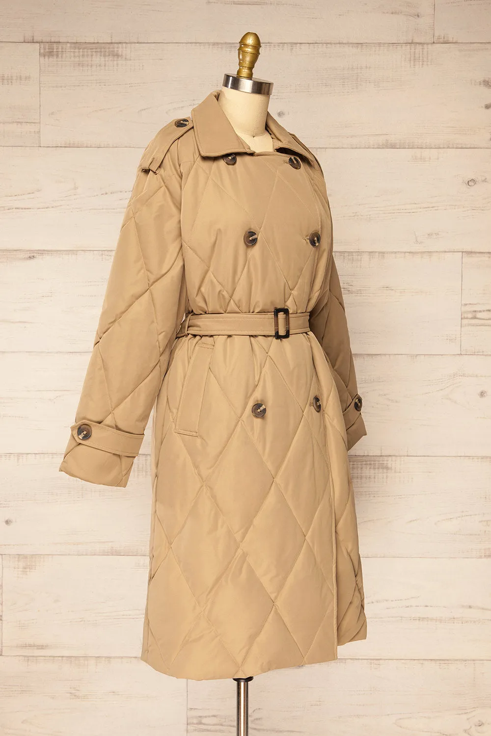 Racono | Beige Quilted Trench Coat