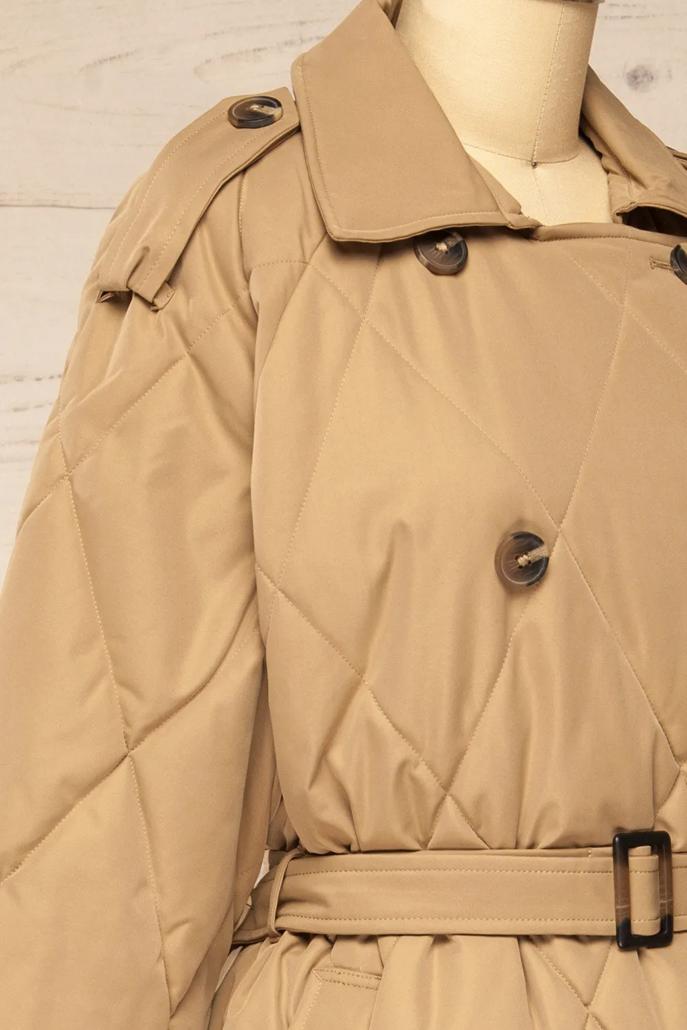 Racono | Beige Quilted Trench Coat