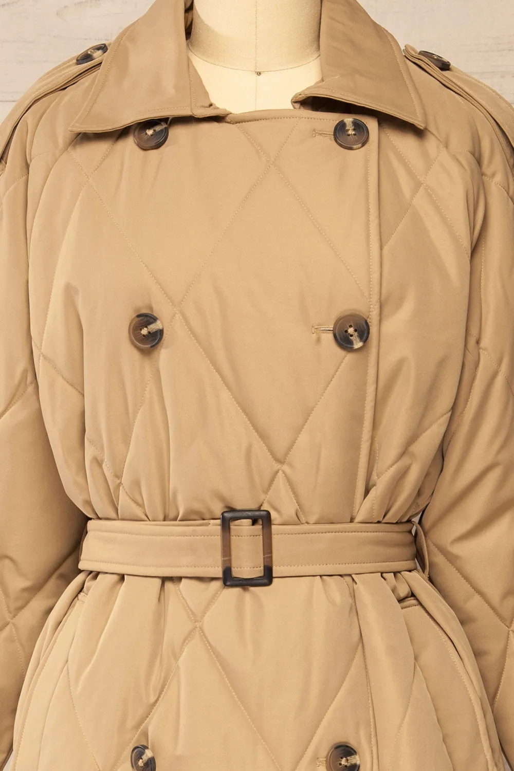 Racono | Beige Quilted Trench Coat