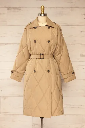 Racono | Beige Quilted Trench Coat