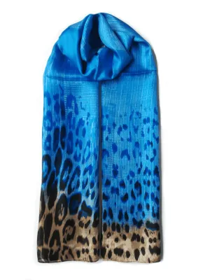 Rainbow Range| Large Silk Scarf Leopard Blue