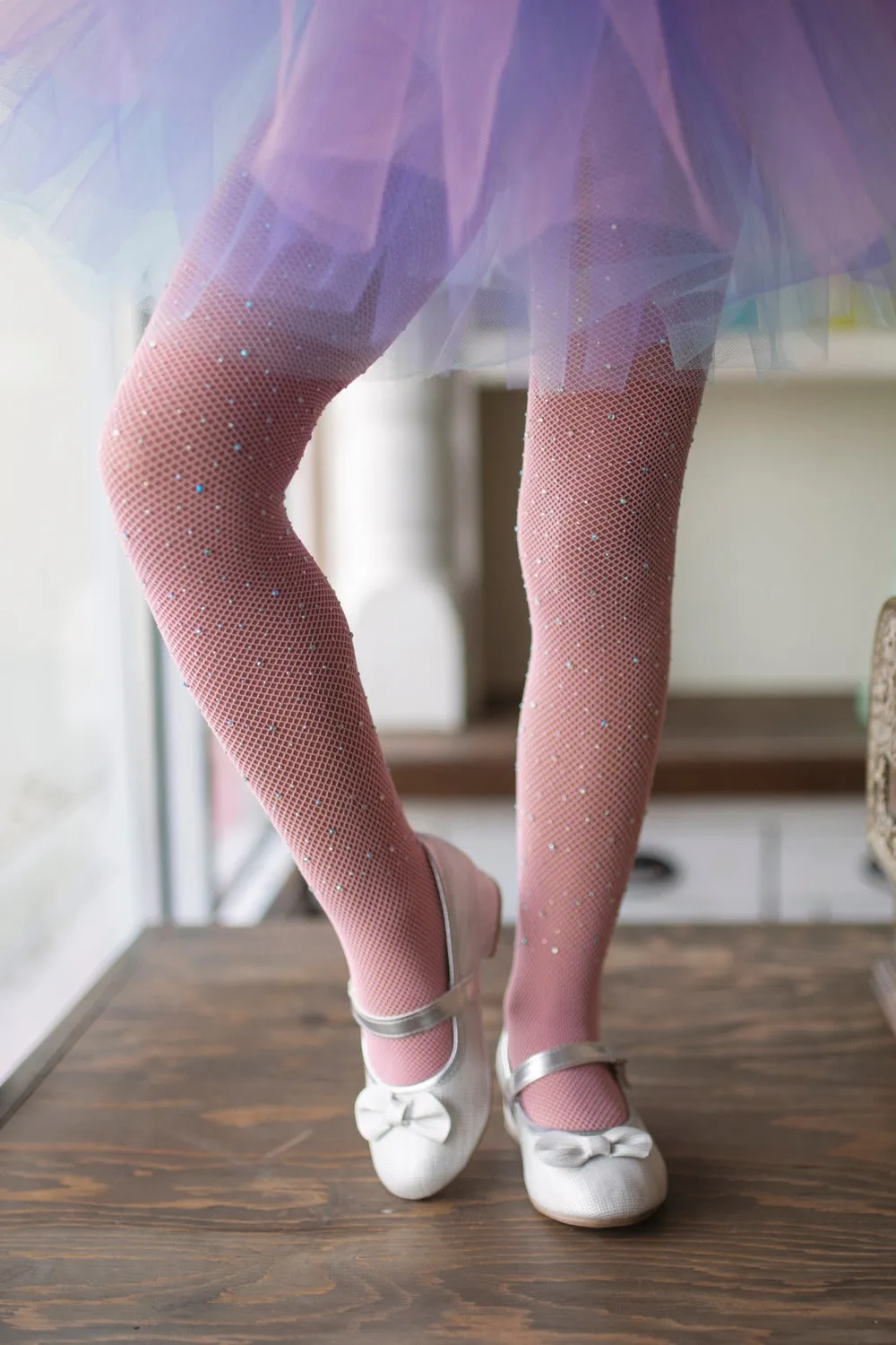 Rhinestone Tights, Light Pink