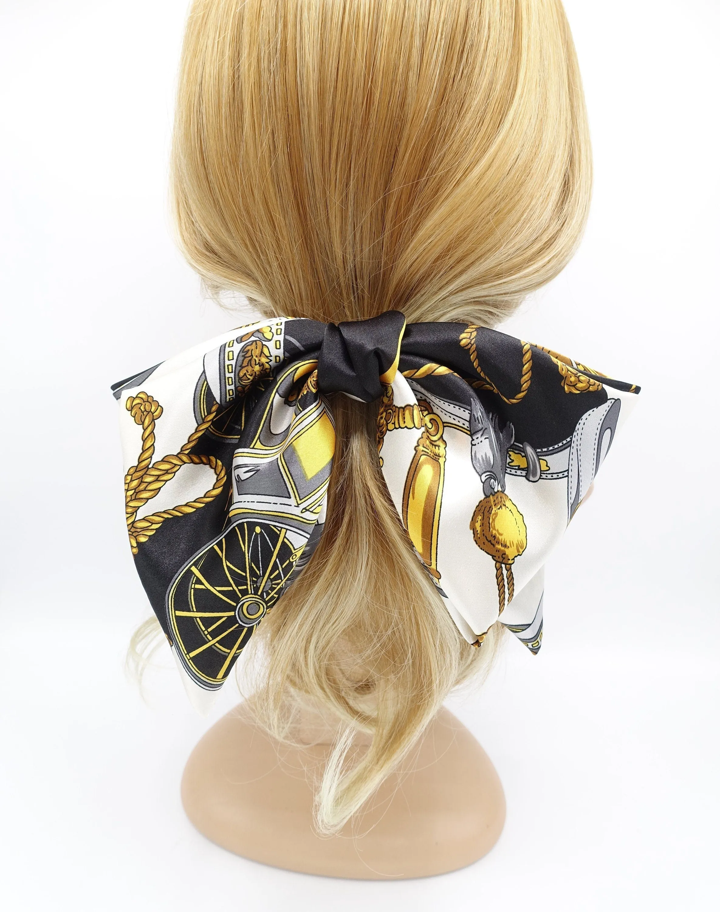 satin hair bow scarf carriage wheel rope print hair accessory for women