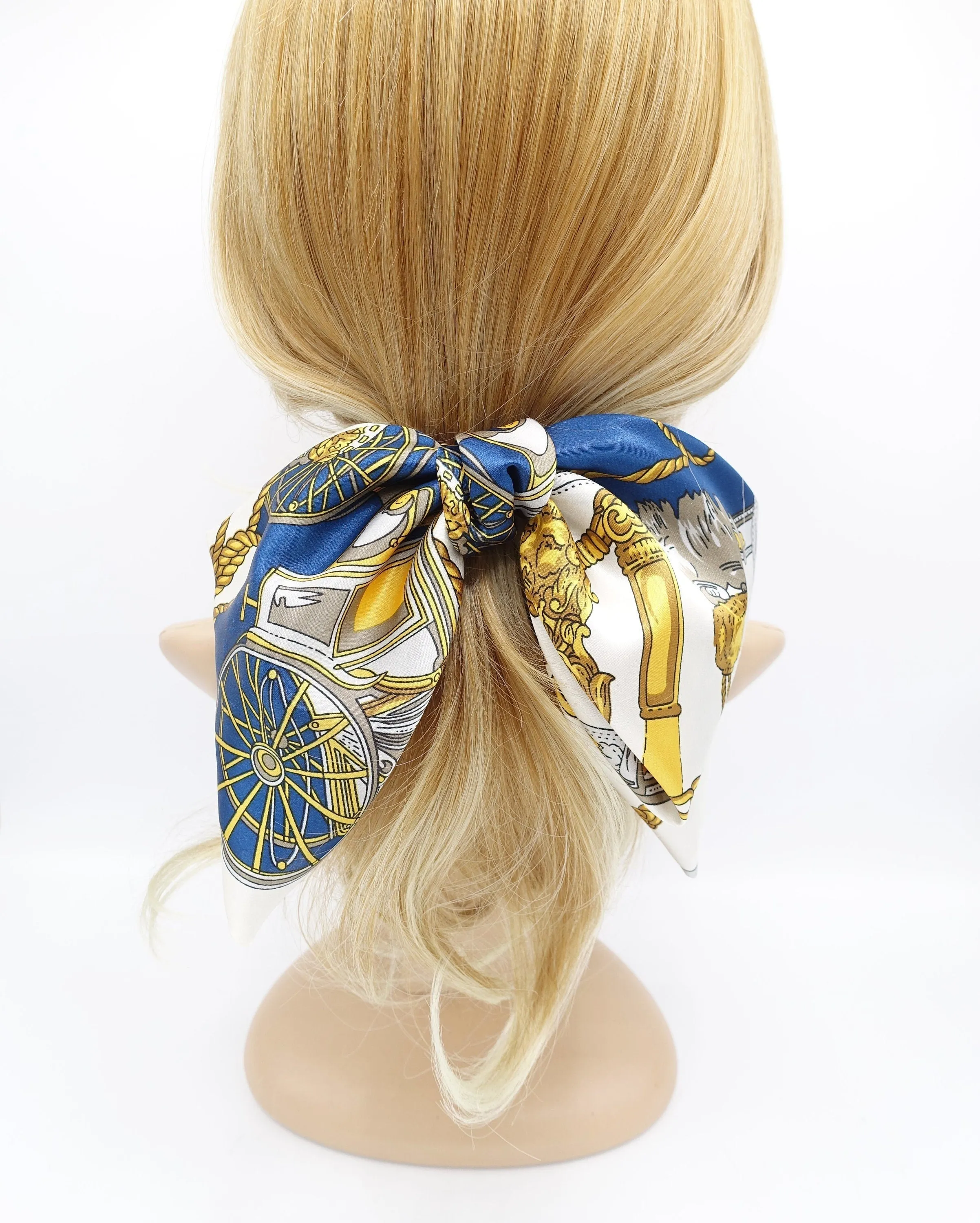 satin hair bow scarf carriage wheel rope print hair accessory for women