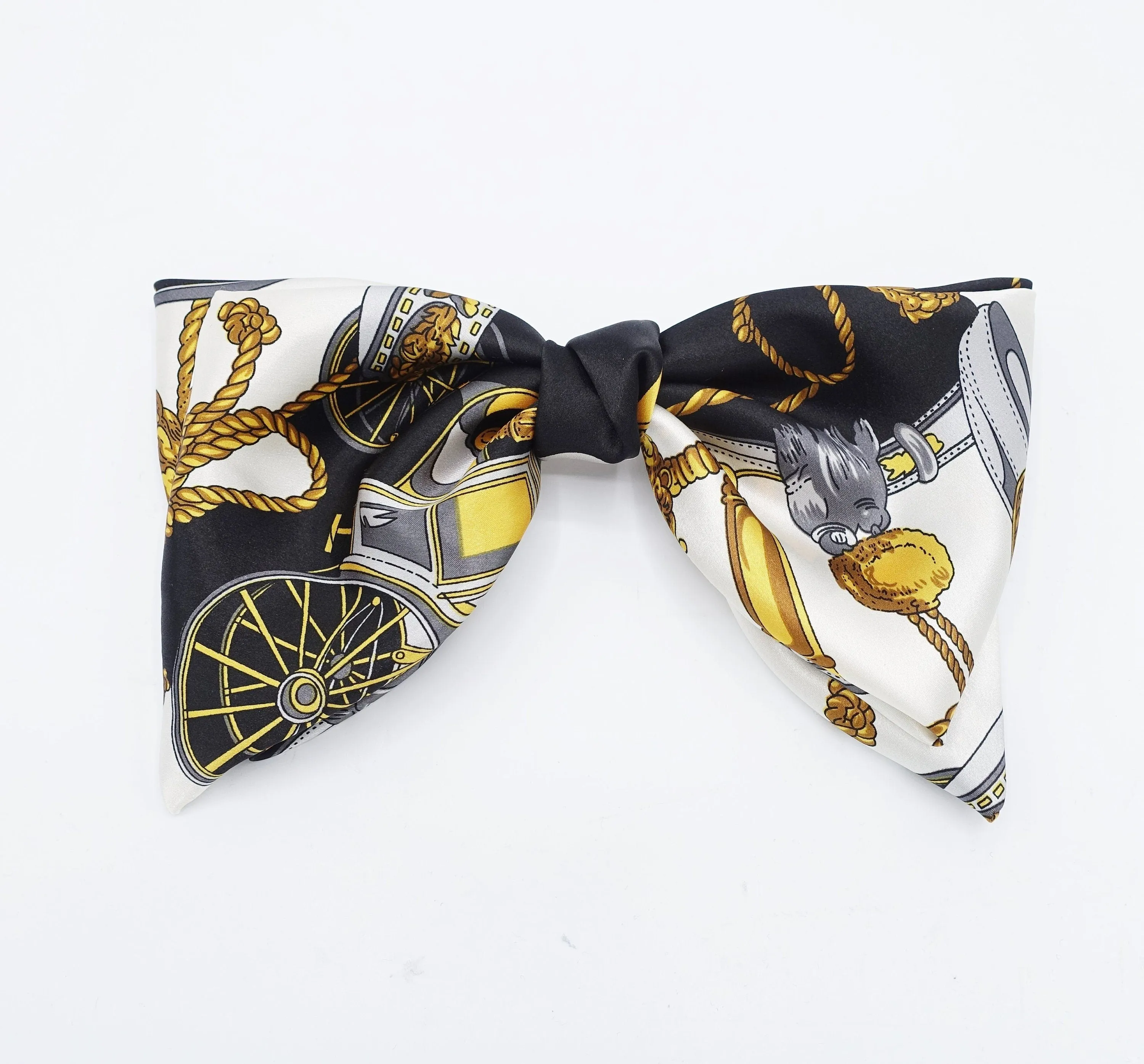 satin hair bow scarf carriage wheel rope print hair accessory for women