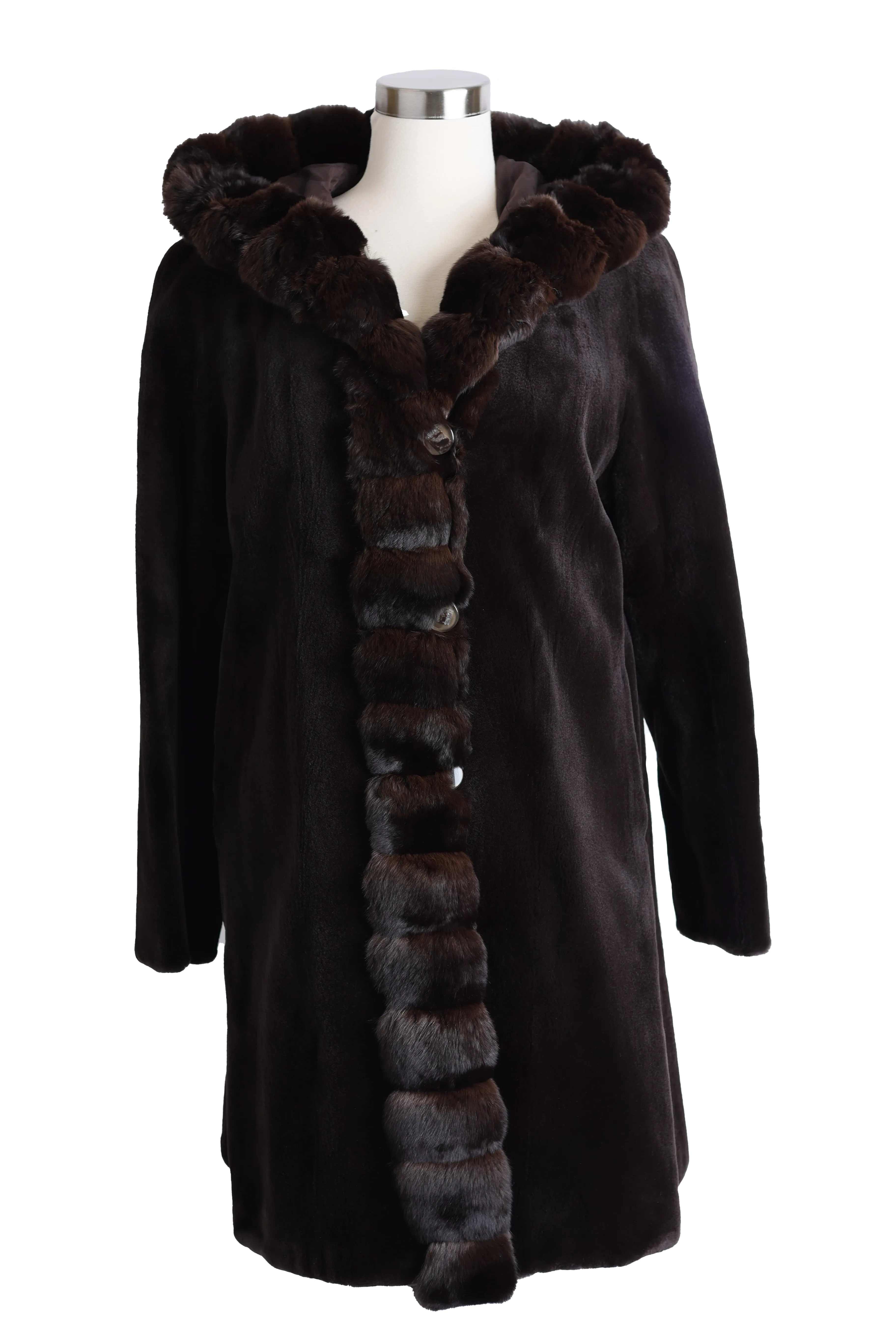 Sheared Mink Reversible Coat w/ Chinchilla Trim