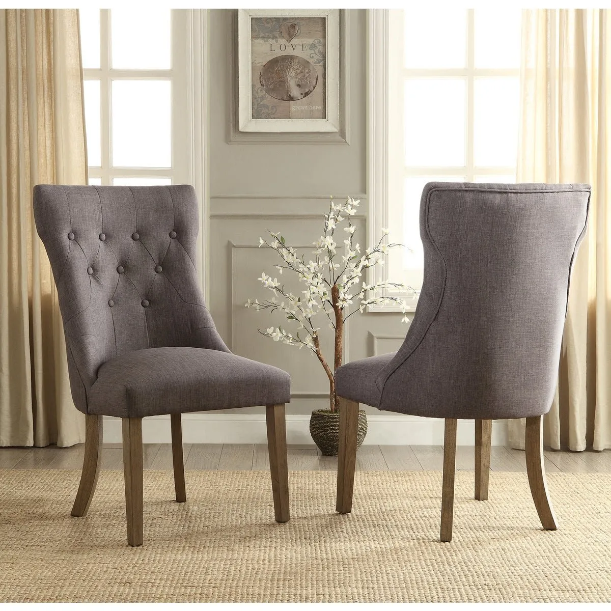 Side Wing Grey Fabric Chair - Set of 2