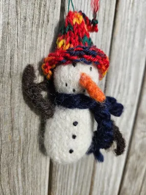 Snowman- Sc-20 Felted 100% Wool Ornament  4 1/2" x 2"