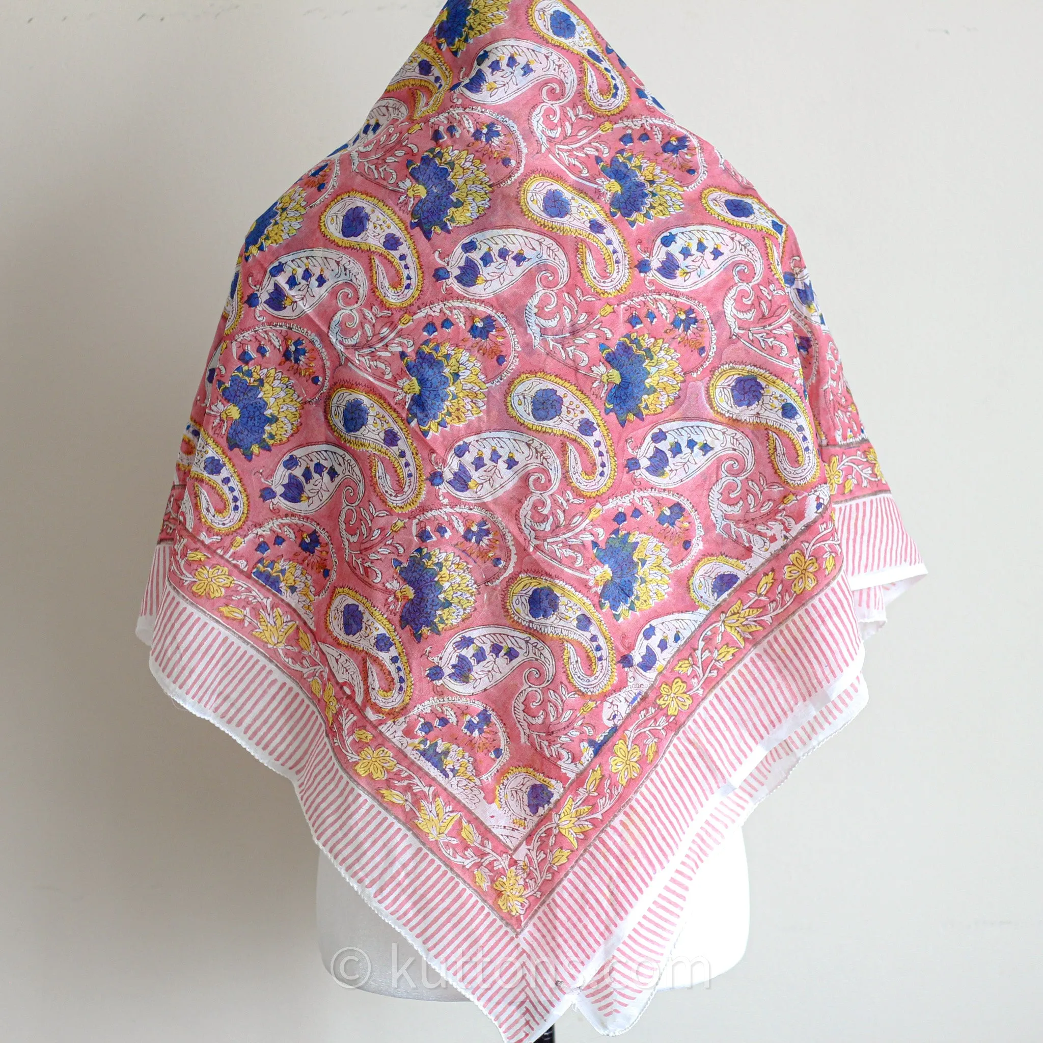 Soft Mul Cotton Bandana Scarf - Sanganeri Hand-Block Printed | Pink, 45x44"