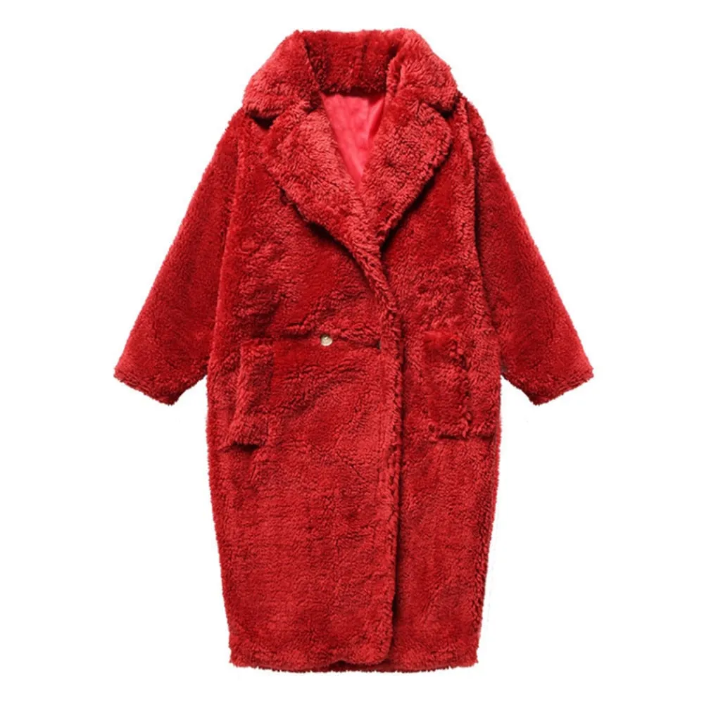 Solid Faux Fur Coats For Women Lapel Long Sleeve Patchwork Single Breasted Temperament Coat Female Fashion Clothes