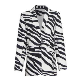 Striped Colorblock Blazer For Women Notched Collar Long Sleeve Single Breasted Coats Female Autumn Clothes