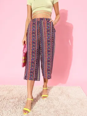 Style Quotient Women Blue Ethnic Motifs Printed Relaxed Loose Fit Culottes