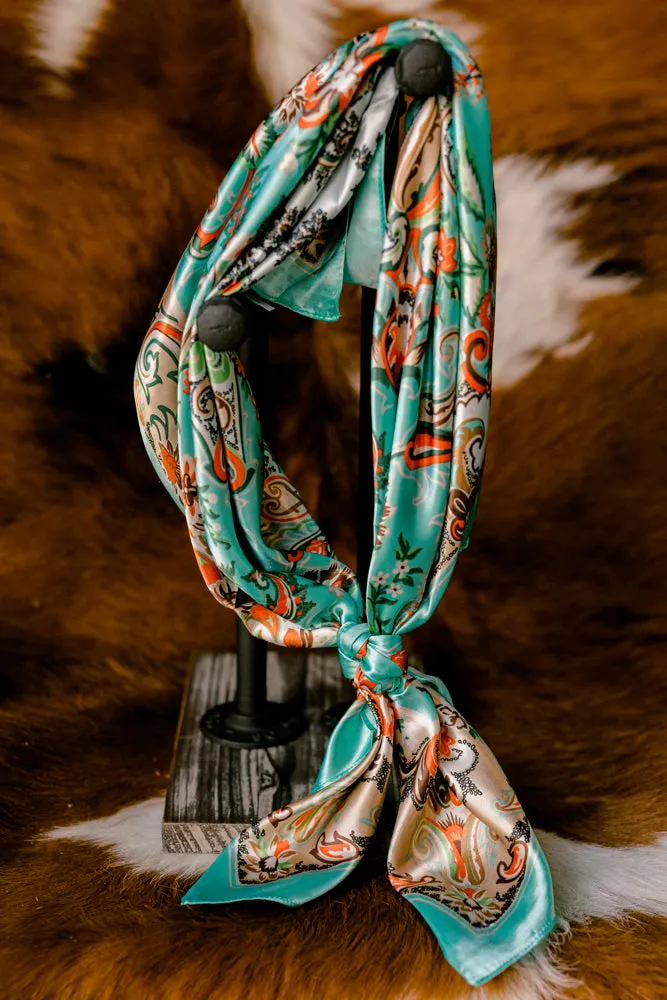 Taos Valley Turquoise & Brown Floral Wild Rag