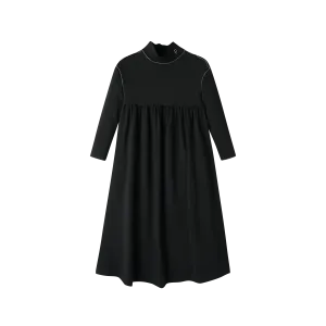 TURTLENECK MAXI DRESS WITH PIPING-BLACK