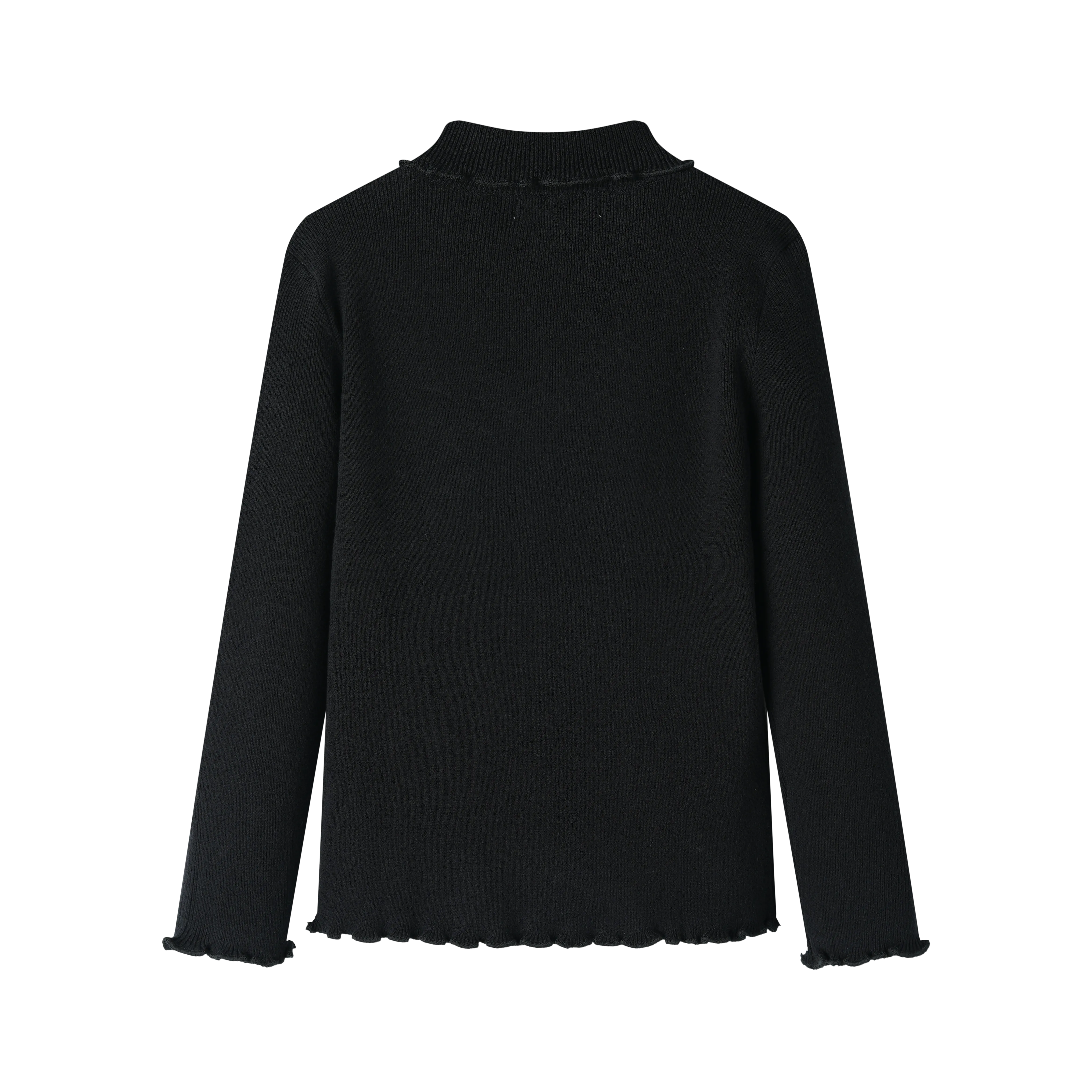 TURTLENECK WITH RUFFLE TRIM-BLACK