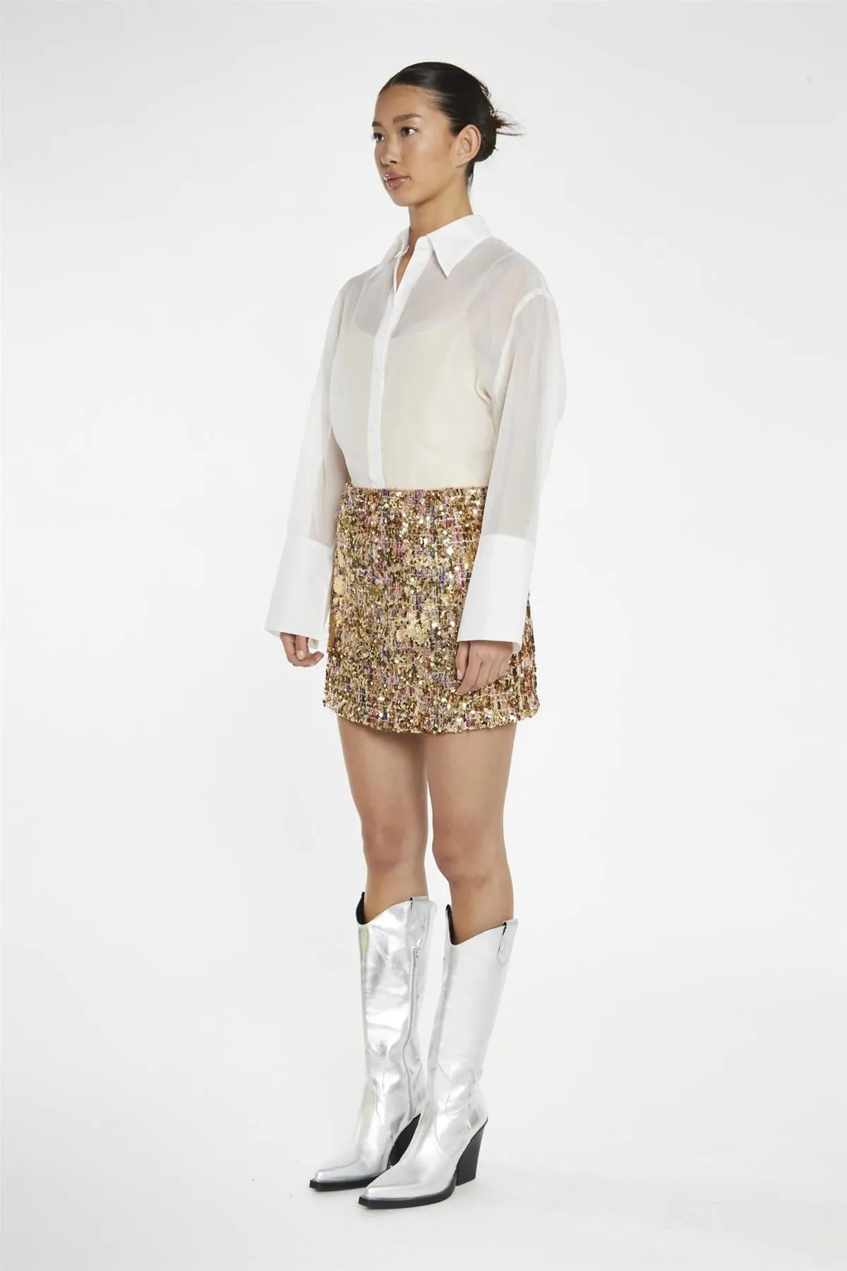 Tweed Gold-Sequin Mini-Skirt