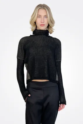 Two Tone Ribbed Turtleneck - Black