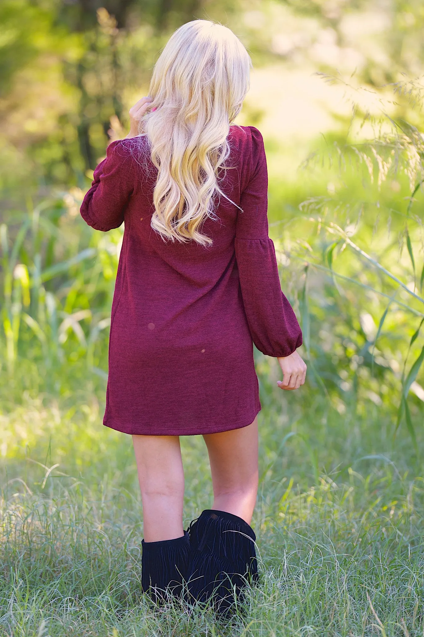 Under Harvest Skies Sweater Dress - Wine