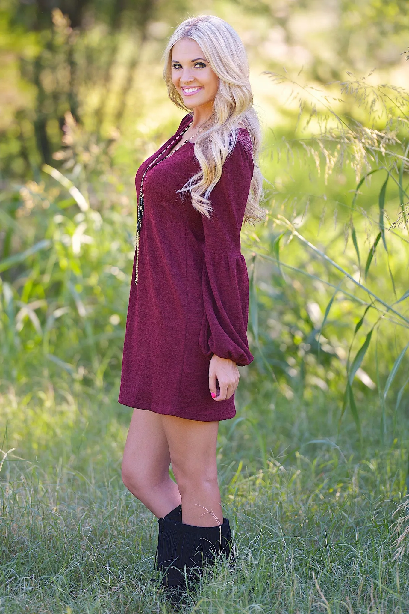 Under Harvest Skies Sweater Dress - Wine