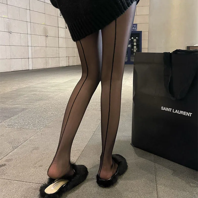 Vertical stripe sheer mesh tights